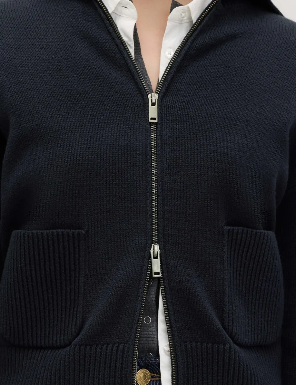 Cotton Rich Pocket Detail Collared Knitted Jacket