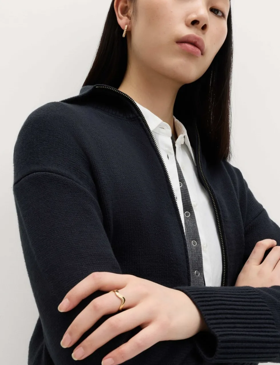Cotton Rich Pocket Detail Collared Knitted Jacket