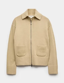 Cotton Rich Pocket Detail Collared Knitted Jacket