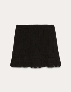 Cotton Rich Pointelle Knitted Mini Skirt