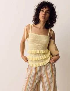 Cotton Rich Pointelle Ruffle Cami Top