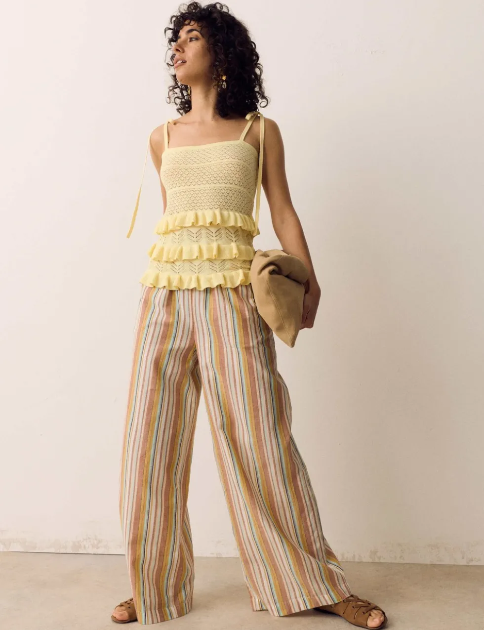 Cotton Rich Pointelle Ruffle Cami Top