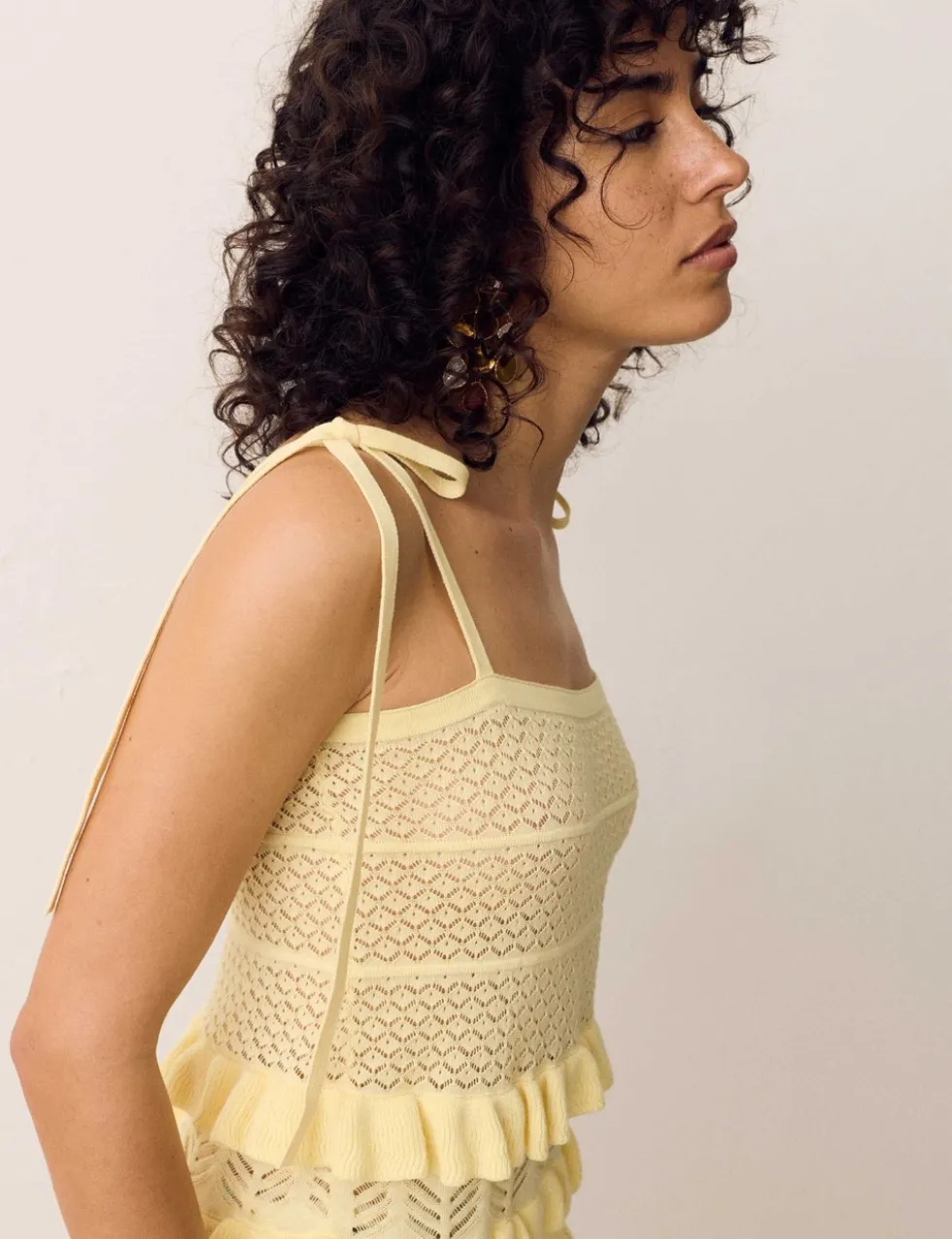 Cotton Rich Pointelle Ruffle Cami Top