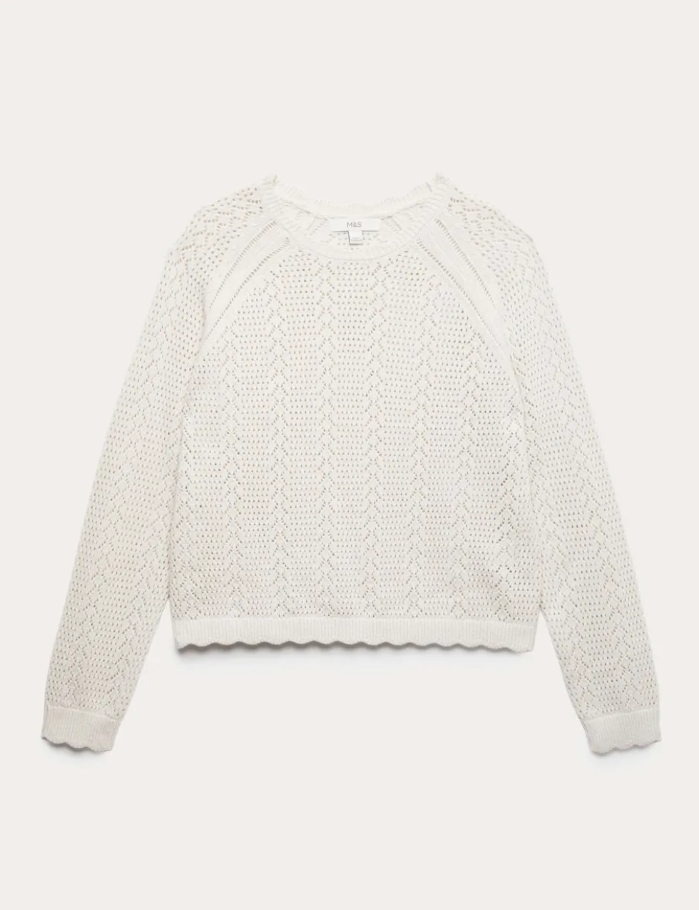 Cotton Rich Pointelle Scallop Edge Jumper
