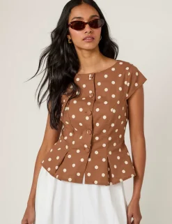 Cotton Rich Polka Dot Fitted Blouse