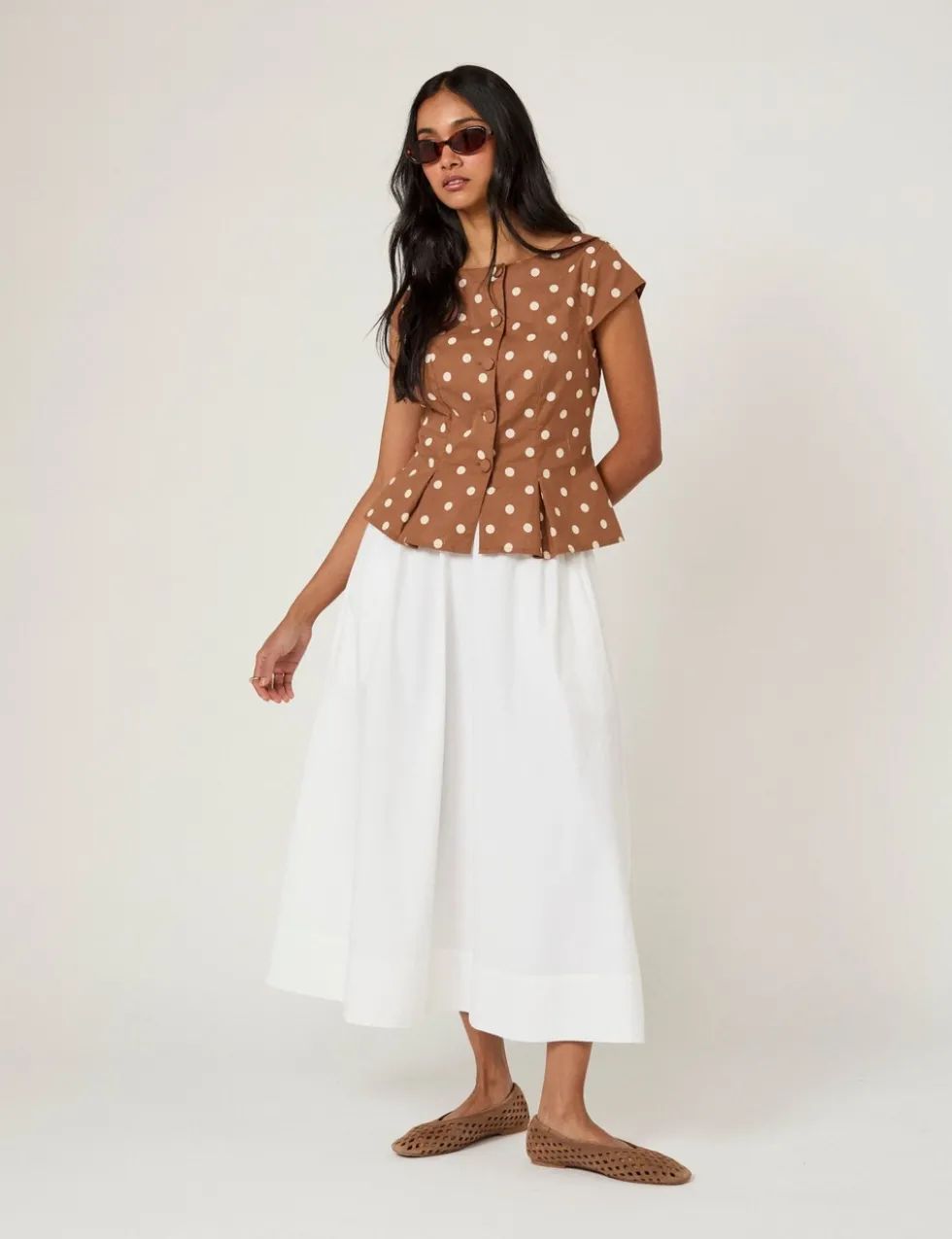 Cotton Rich Polka Dot Fitted Blouse