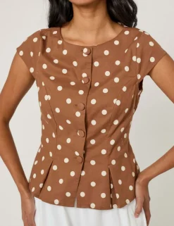 Cotton Rich Polka Dot Fitted Blouse