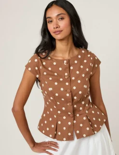 Cotton Rich Polka Dot Fitted Blouse