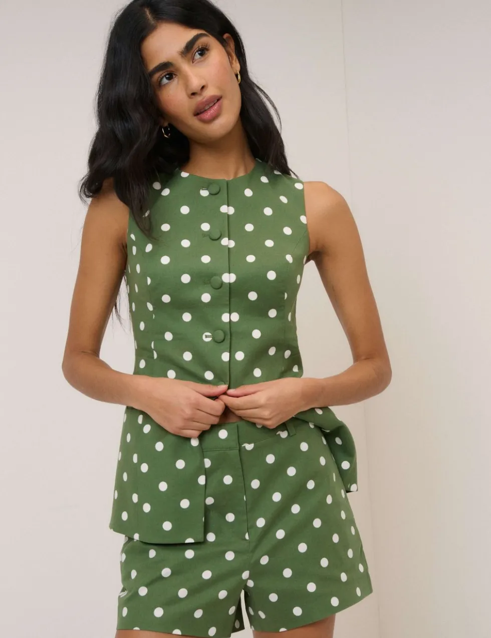 Cotton Rich Polka Dot High Wasited Shorts