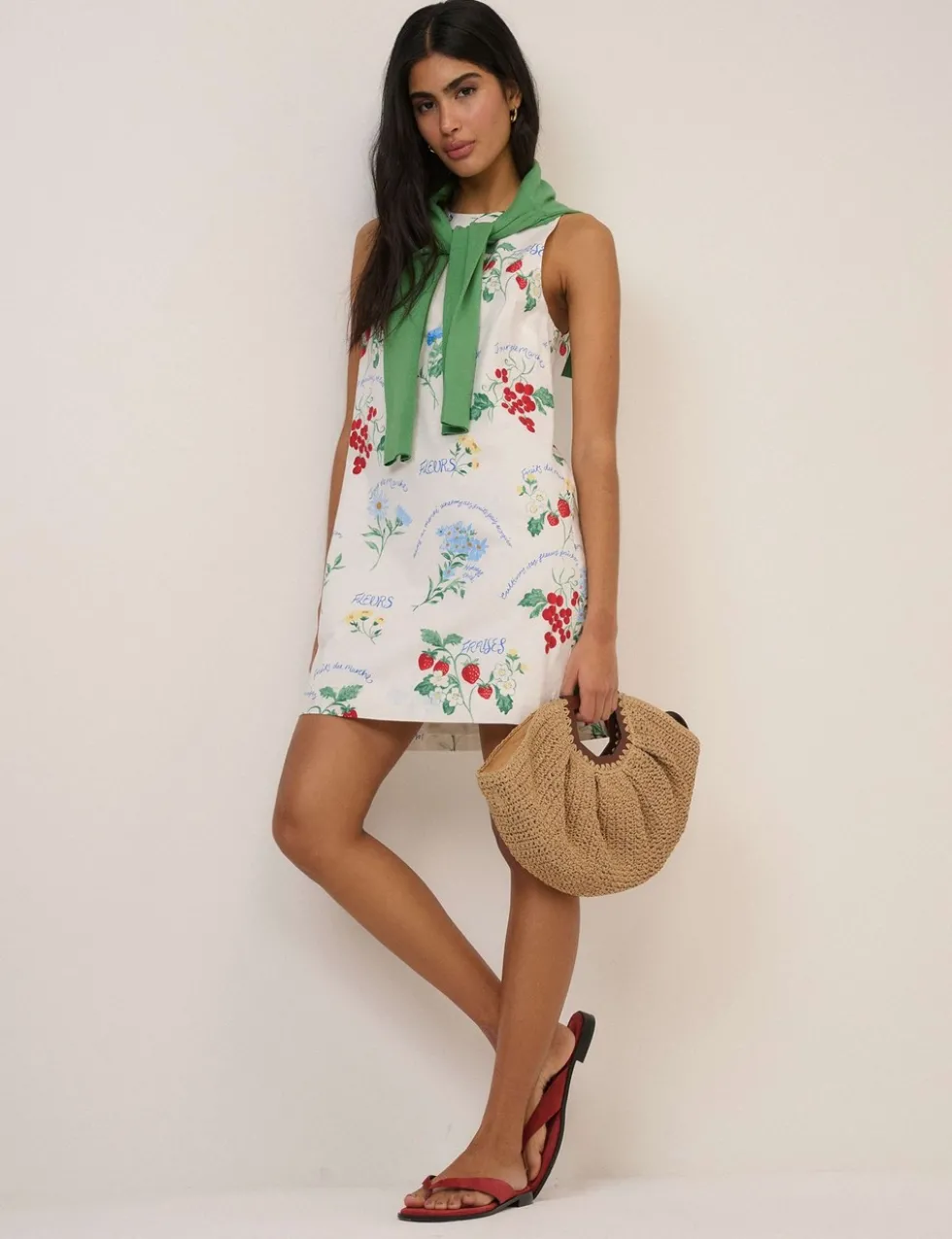 Cotton Rich Printed Crew Neck Mini Shift Dress