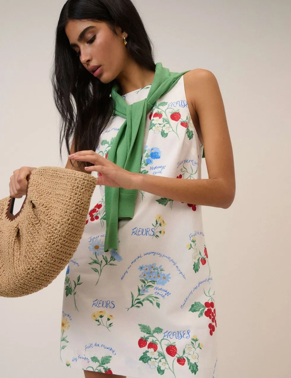 Cotton Rich Printed Crew Neck Mini Shift Dress