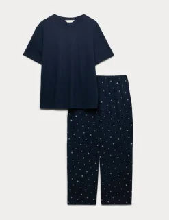 Cotton Rich Printed Cropped Pyjama Set
