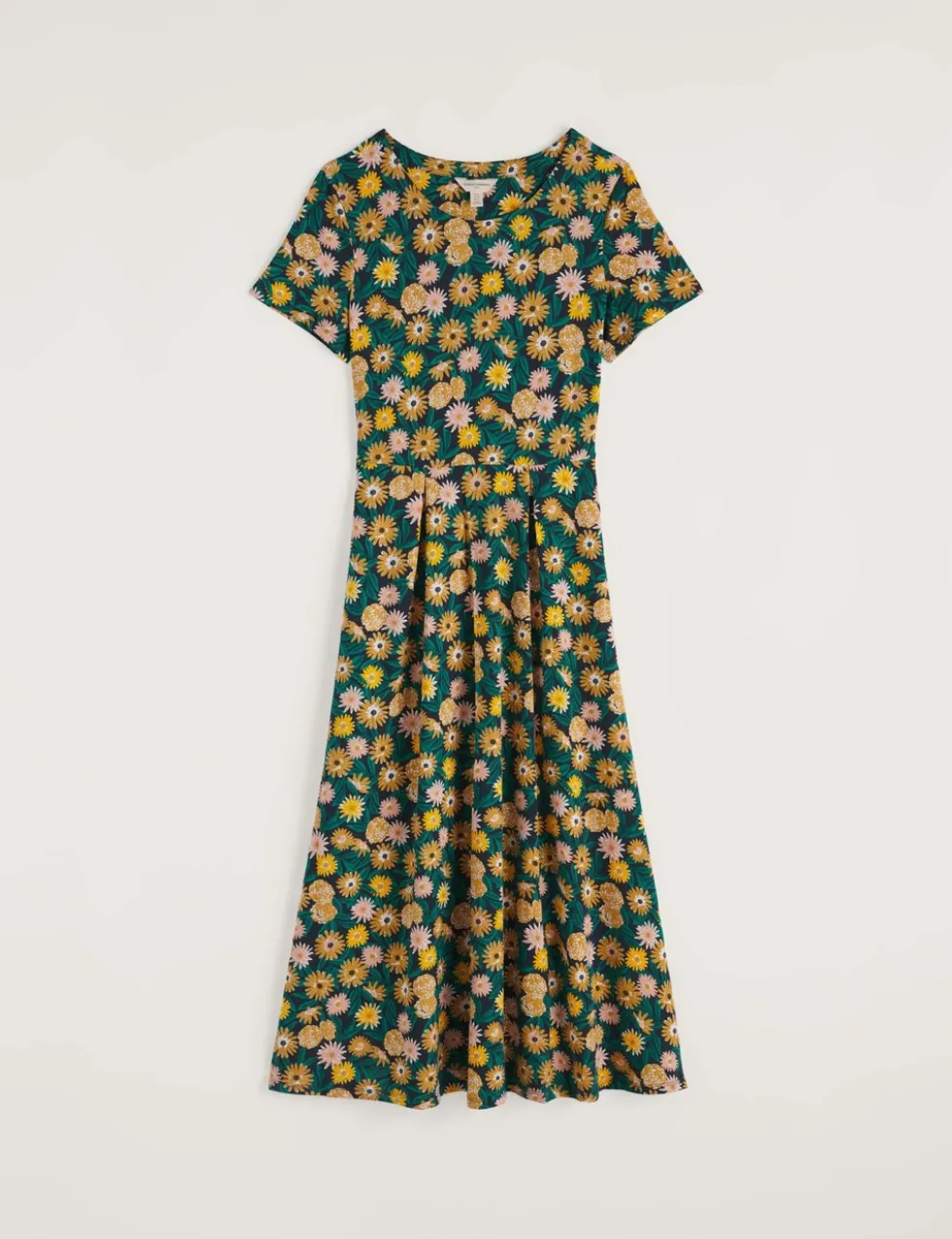 Cotton Rich Printed Midi Waisted Dress