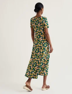 Cotton Rich Printed Midi Waisted Dress