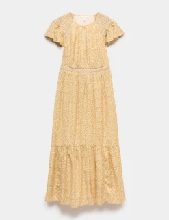 Cotton Rich Printed Midi Waisted Dress