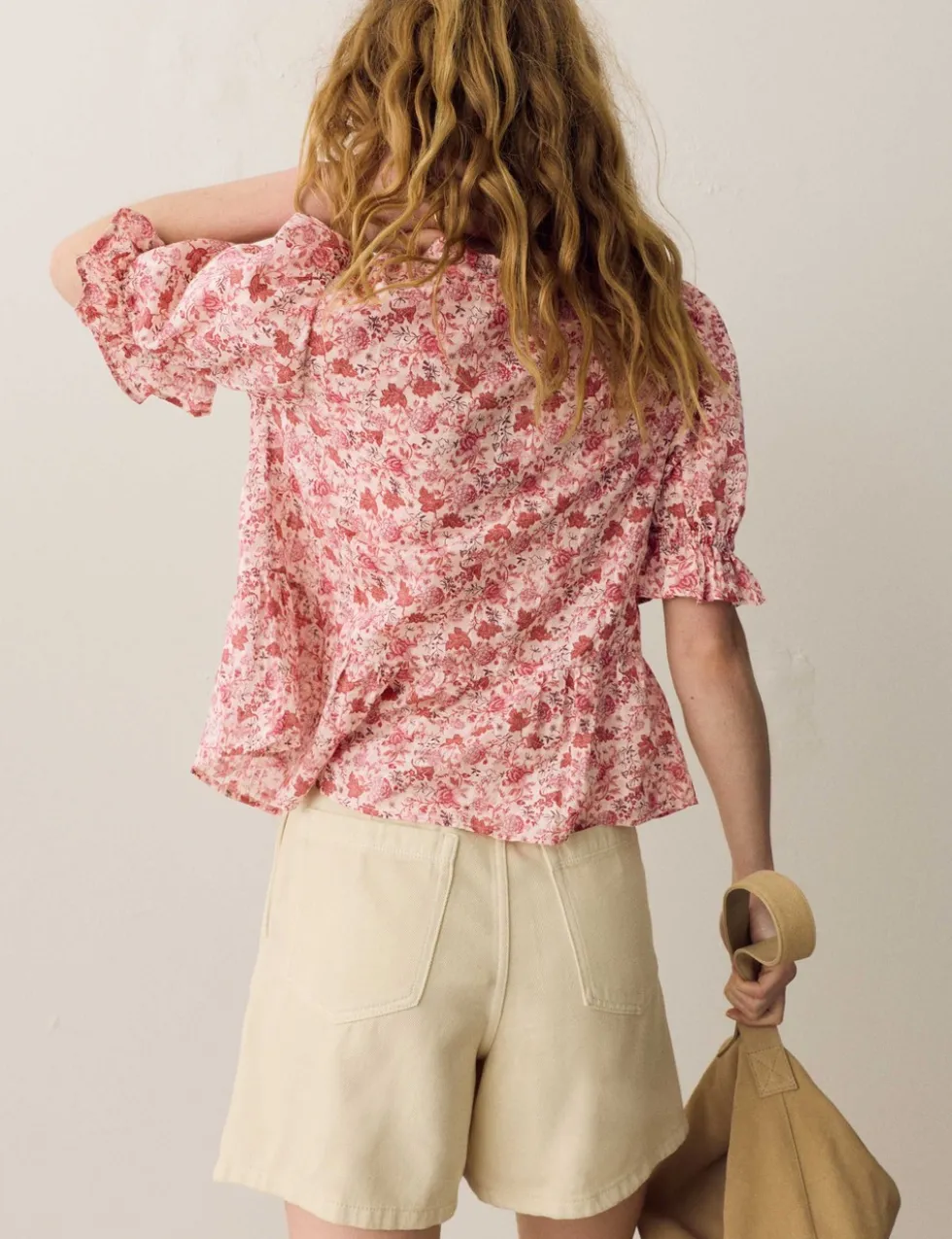 Cotton Rich Printed Tie Front Blouse