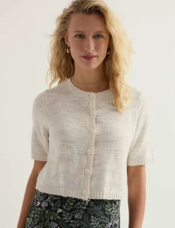 Cotton Rich Relaxed Cardigan with Linen