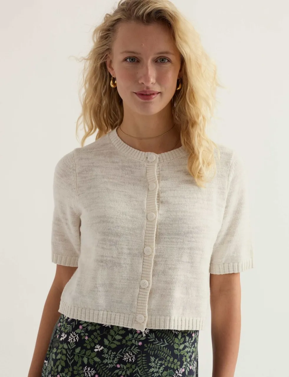 Cotton Rich Relaxed Cardigan with Linen