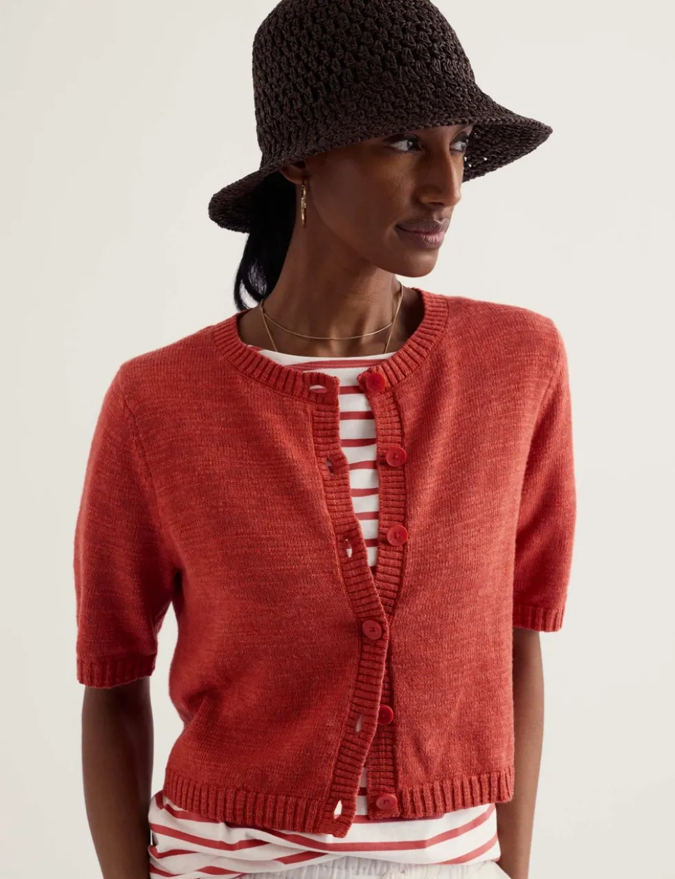 Cotton Rich Relaxed Cardigan with Linen