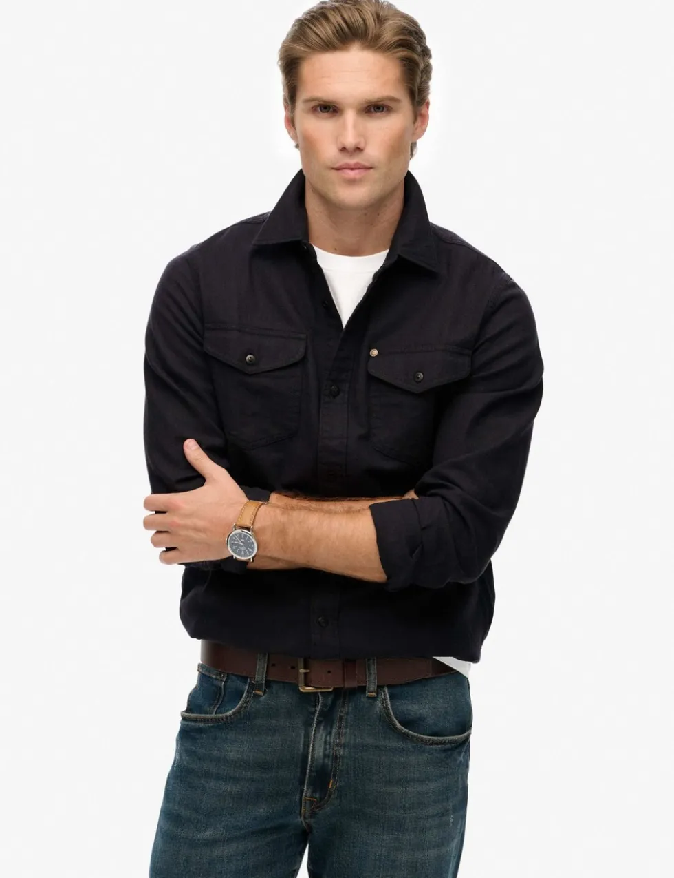 Cotton Rich Relaxed Fit Overshirt with Linen