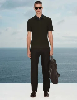 Cotton Rich Rib Texture Open Neck Polo Shirt