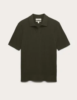 Cotton Rich Rib Texture Open Neck Polo Shirt