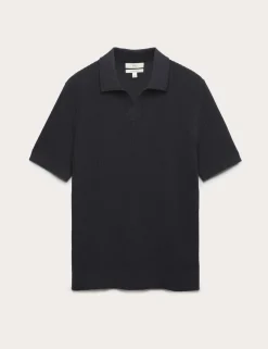 Cotton Rich Rib Texture Open Neck Polo Shirt