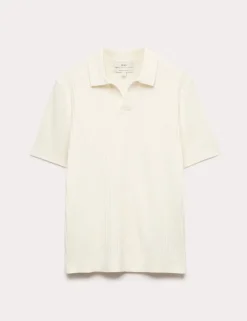 Cotton Rich Rib Texture Open Neck Polo Shirt