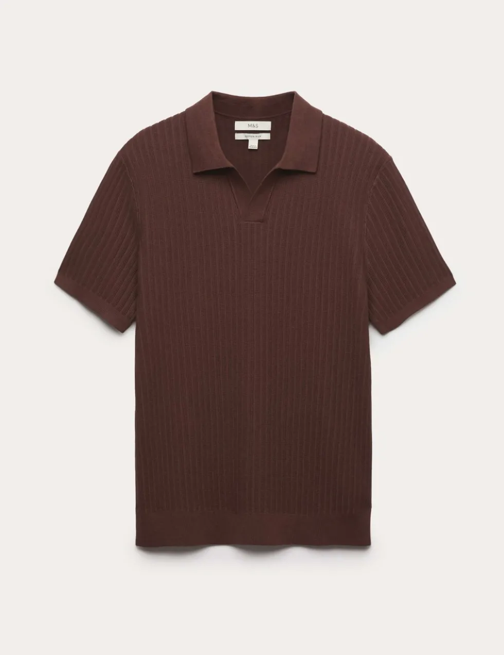 Cotton Rich Rib Texture Open Neck Polo Shirt