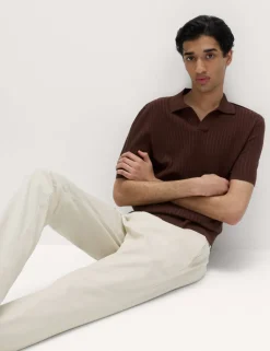 Cotton Rich Rib Texture Open Neck Polo Shirt