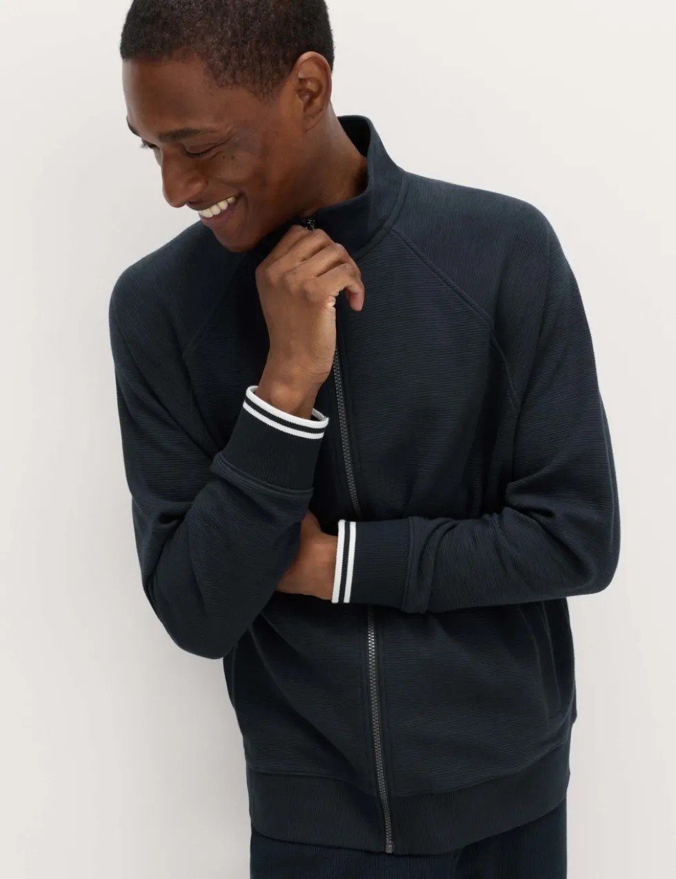 Cotton Rich Rib Zip Up Loungewear Top