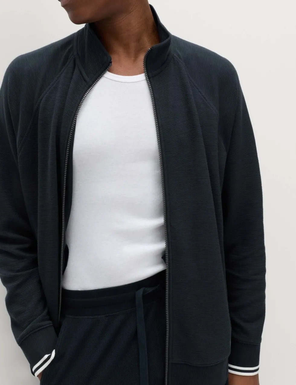 Cotton Rich Rib Zip Up Loungewear Top