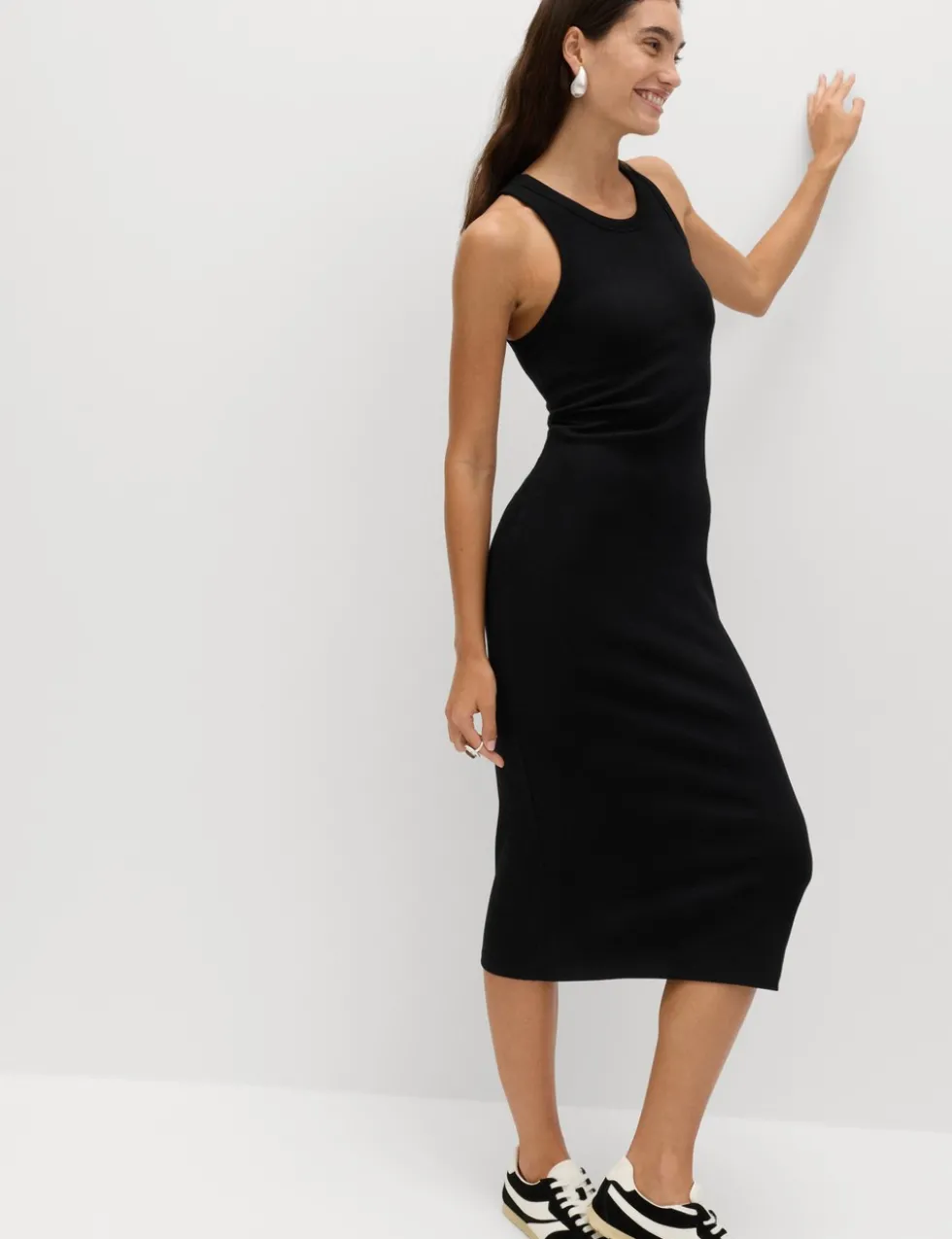 Cotton Rich Ribbed Bra Insert Midi Bodycon Dress