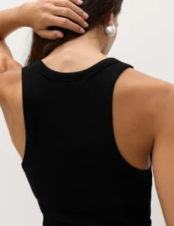 Cotton Rich Ribbed Bra Insert Midi Bodycon Dress