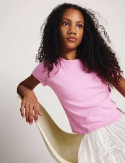 Cotton Rich Ribbed Fitted Crop T-Shirt (6-16 Yrs)