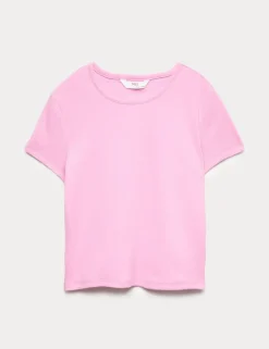 Cotton Rich Ribbed Fitted Crop T-Shirt (6-16 Yrs)