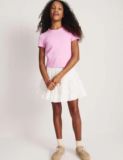 Cotton Rich Ribbed Fitted Crop T-Shirt (6-16 Yrs)