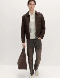 Cotton Rich Ribbed Knitted Zip Up Polo Shirt