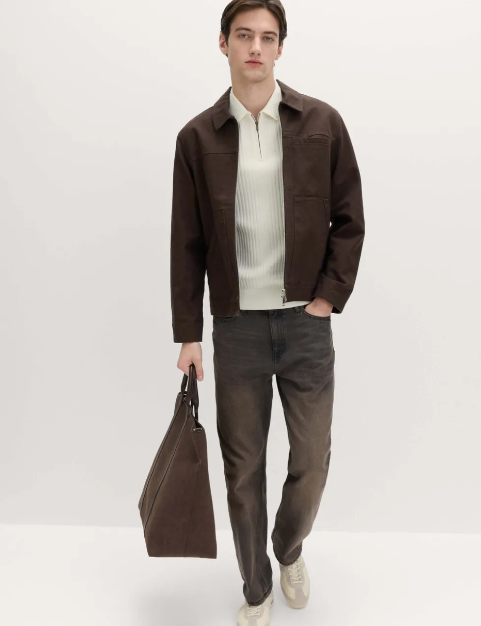 Cotton Rich Ribbed Knitted Zip Up Polo Shirt