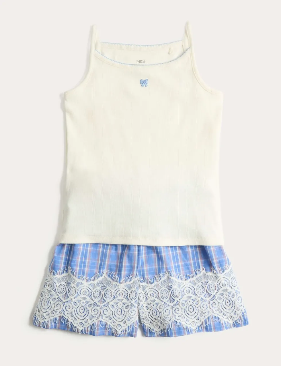 Cotton Rich Ribbed Lace Short Pyjamas (6-16 Yrs)