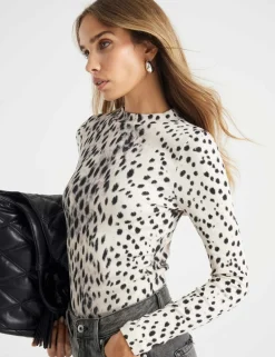 Cotton Rich Ribbed Leopard Print Top