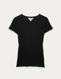 Cotton Rich Ribbed Lettuce Edge T-Shirt
