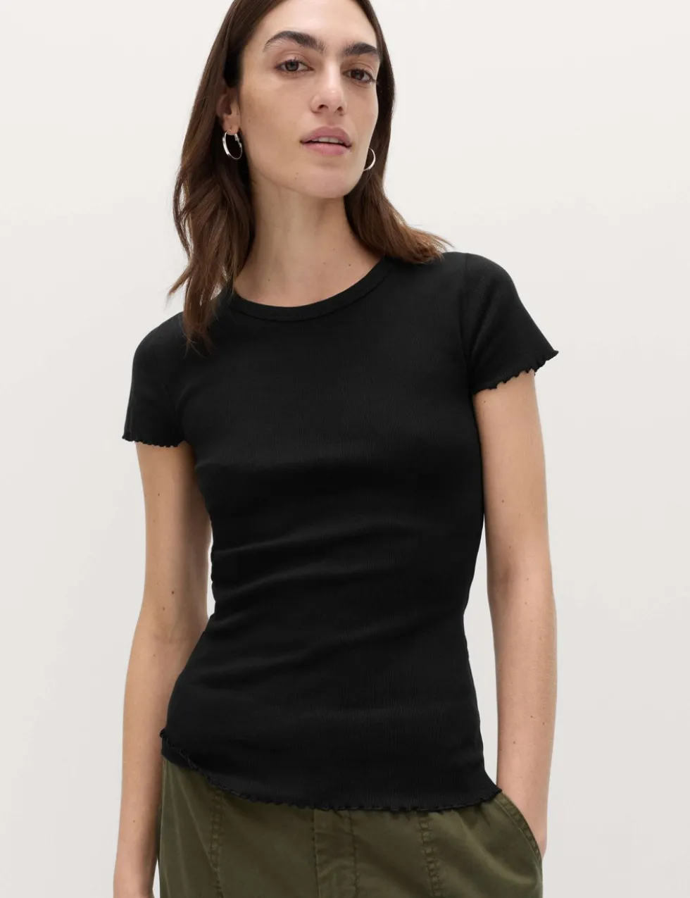Cotton Rich Ribbed Lettuce Edge T-Shirt