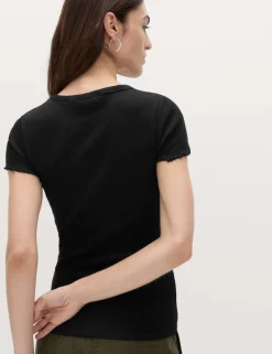 Cotton Rich Ribbed Lettuce Edge T-Shirt