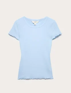 Cotton Rich Ribbed Lettuce Edge T-Shirt