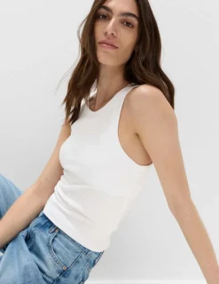 Cotton Rich Ribbed Scoop Neck Bra Vest Top