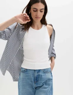 Cotton Rich Ribbed Scoop Neck Bra Vest Top