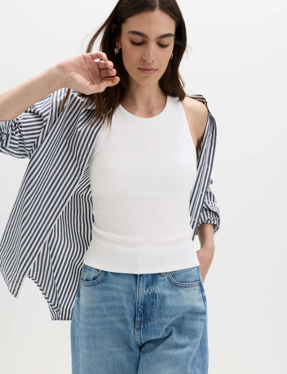 Cotton Rich Ribbed Scoop Neck Bra Vest Top