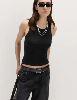 Cotton Rich Ribbed Scoop Neck Bra Vest Top