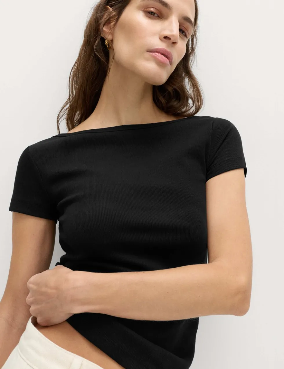 Cotton Rich Ribbed Slash Neck T-Shirt